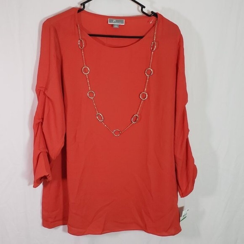 JM Collection Womens Necklace Pullover Blouse (AG)